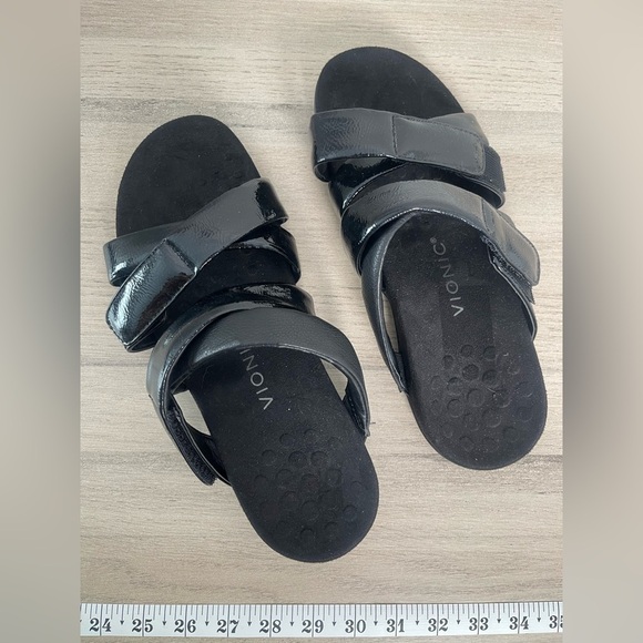 Vionic | Hadlie Orthotic Slip on Velcro Sandal Size 9 Comfort Patent Black - Picture 3 of 6